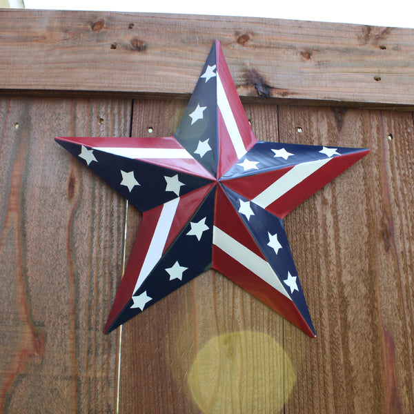 #EH11753 USA BARN STAR AMERICAN FLAG STAR RED WHITE & BLUE METAL STAR HANDMADE NEW 12",24",30"