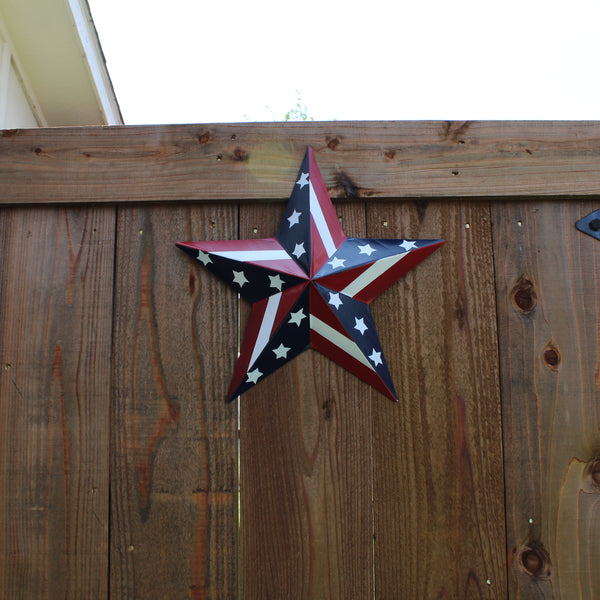 #EH11753 USA BARN STAR AMERICAN FLAG STAR RED WHITE & BLUE METAL STAR HANDMADE NEW 12",24",30"