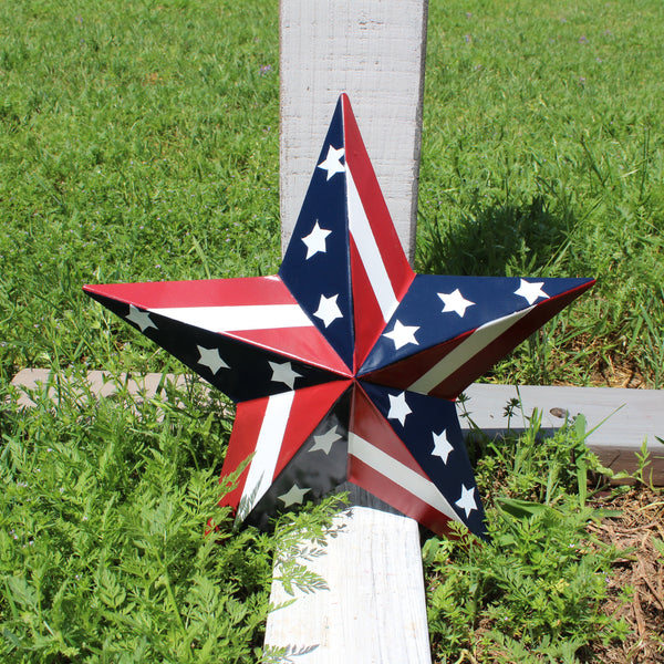#EH11753 USA BARN STAR AMERICAN FLAG STAR RED WHITE & BLUE METAL STAR HANDMADE NEW 12",24",30"