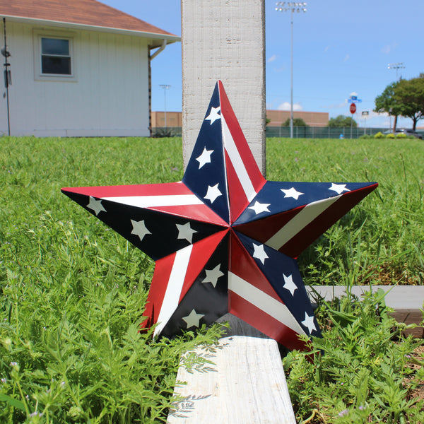 #EH11753 USA BARN STAR AMERICAN FLAG STAR RED WHITE & BLUE METAL STAR HANDMADE NEW 12",24",30"