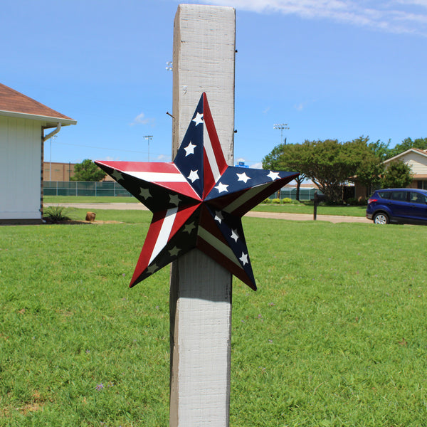 #EH11753 USA BARN STAR AMERICAN FLAG STAR RED WHITE & BLUE METAL STAR HANDMADE NEW 12",24",30"