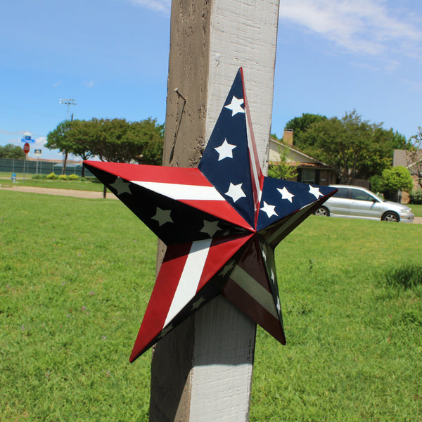 #EH11753 USA BARN STAR AMERICAN FLAG STAR RED WHITE & BLUE METAL STAR HANDMADE NEW 12",24",30"