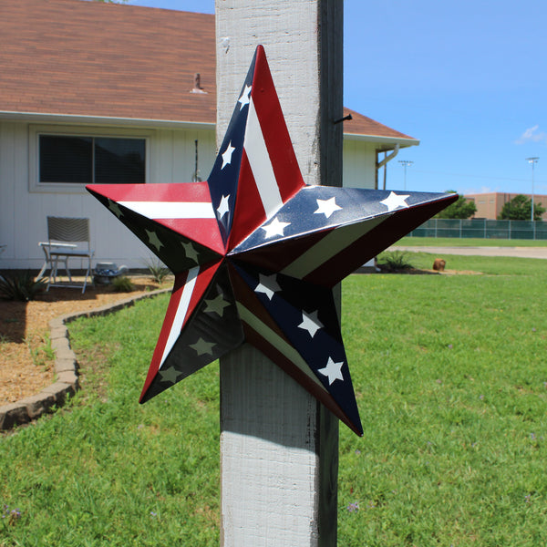 #EH11753 USA BARN STAR AMERICAN FLAG STAR RED WHITE & BLUE METAL STAR HANDMADE NEW 12",24",30"