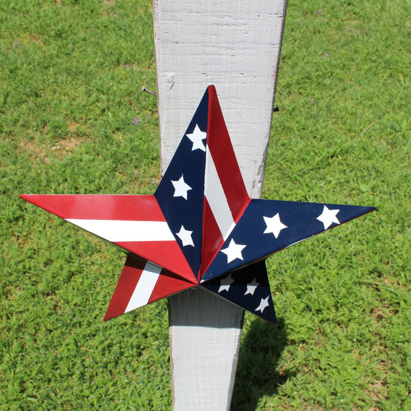 #EH11753 USA BARN STAR AMERICAN FLAG STAR RED WHITE & BLUE METAL STAR HANDMADE NEW 12",24",30"