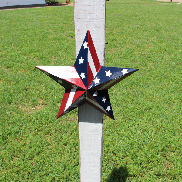 #EH11753 USA BARN STAR AMERICAN FLAG STAR RED WHITE & BLUE METAL STAR HANDMADE NEW 12",24",30"