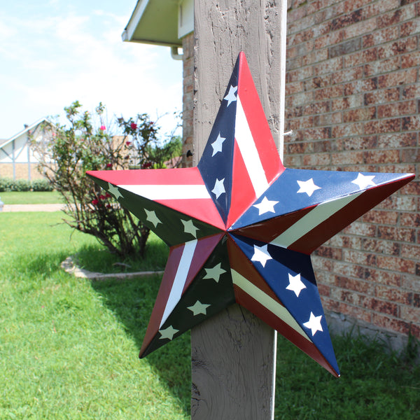 #EH11753 USA BARN STAR AMERICAN FLAG STAR RED WHITE & BLUE METAL STAR HANDMADE NEW 12",24",30"