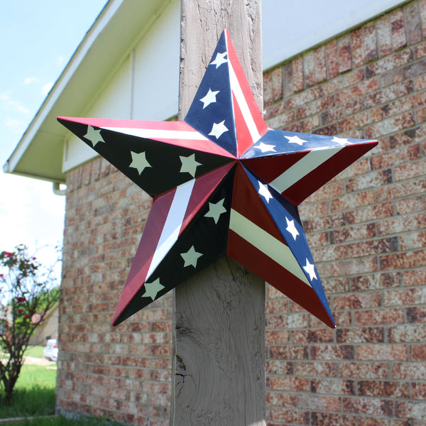 #EH11753 USA BARN STAR AMERICAN FLAG STAR RED WHITE & BLUE METAL STAR HANDMADE NEW 12",24",30"