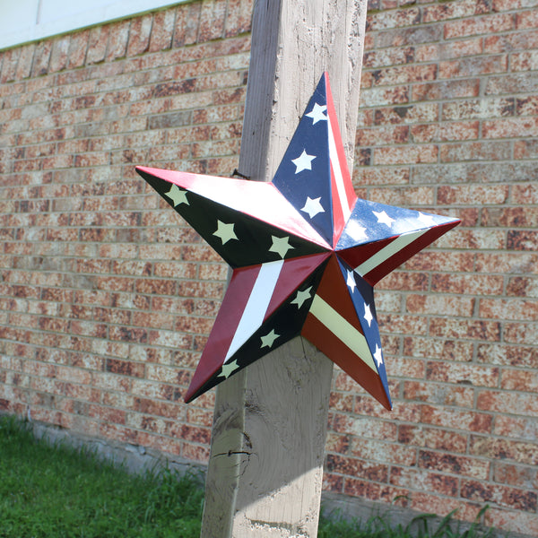 #EH11753 USA BARN STAR AMERICAN FLAG STAR RED WHITE & BLUE METAL STAR HANDMADE NEW 12",24",30"