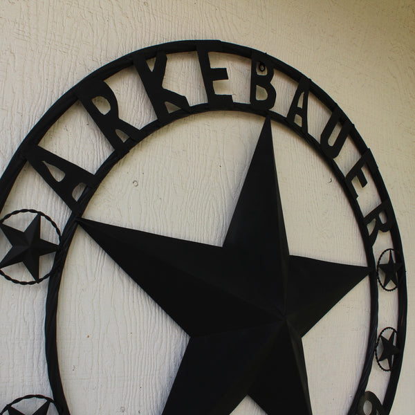 ARKEBAUER STAR STYLE YOUR CUSTOM FAMILY NAME STAR METAL BARN STAR TWISTED ROPE RING WESTERN HOME DECOR RUSTIC BLACK HANDMADE 24",32",36",40",50"