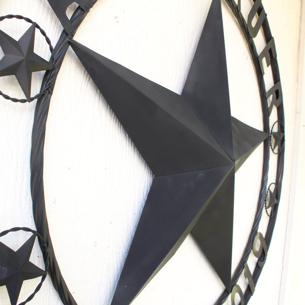 ARKEBAUER STAR STYLE YOUR CUSTOM FAMILY NAME STAR METAL BARN STAR TWISTED ROPE RING WESTERN HOME DECOR RUSTIC BLACK HANDMADE 24",32",36",40",50"