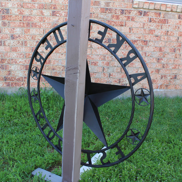 ARKEBAUER STAR STYLE YOUR CUSTOM FAMILY NAME STAR METAL BARN STAR TWISTED ROPE RING WESTERN HOME DECOR RUSTIC BLACK HANDMADE 24",32",36",40",50"