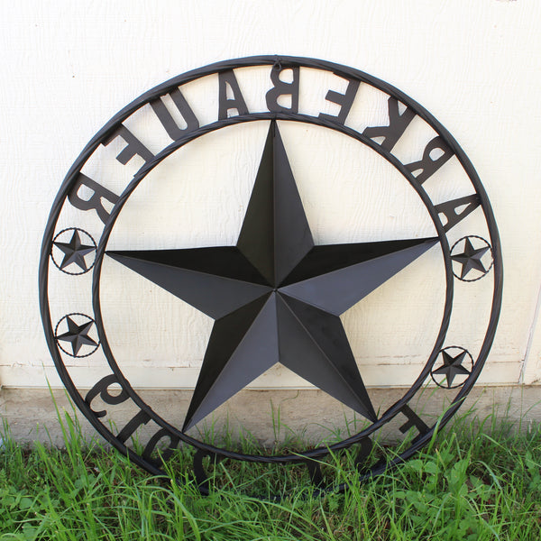 ARKEBAUER STAR STYLE YOUR CUSTOM FAMILY NAME STAR METAL BARN STAR TWISTED ROPE RING WESTERN HOME DECOR RUSTIC BLACK HANDMADE 24",32",36",40",50"