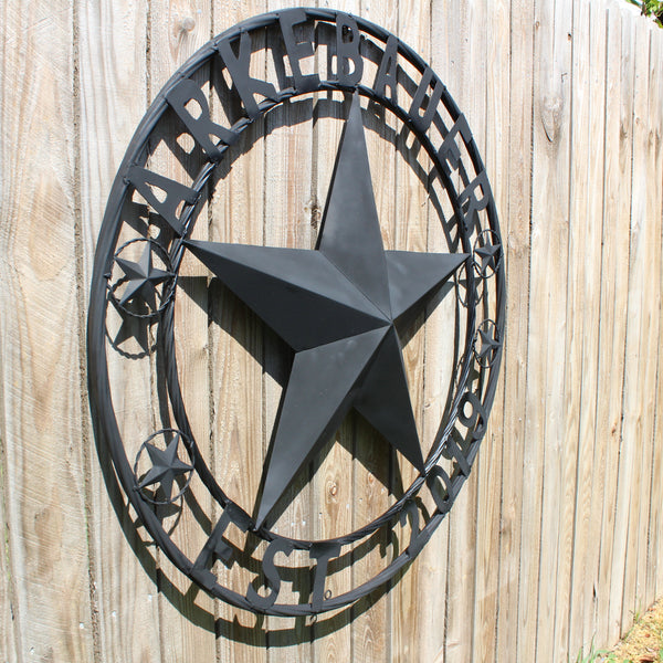 ARKEBAUER STAR STYLE YOUR CUSTOM FAMILY NAME STAR METAL BARN STAR TWISTED ROPE RING WESTERN HOME DECOR RUSTIC BLACK HANDMADE 24",32",36",40",50"