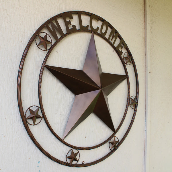 WELCOME BARN STAR METAL LONE STAR TWISTED ROPE RING WESTERN HOME DECOR HANDMADE #EH12842