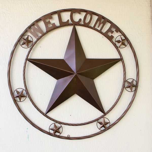 WELCOME BARN STAR METAL LONE STAR TWISTED ROPE RING WESTERN HOME DECOR HANDMADE #EH12842