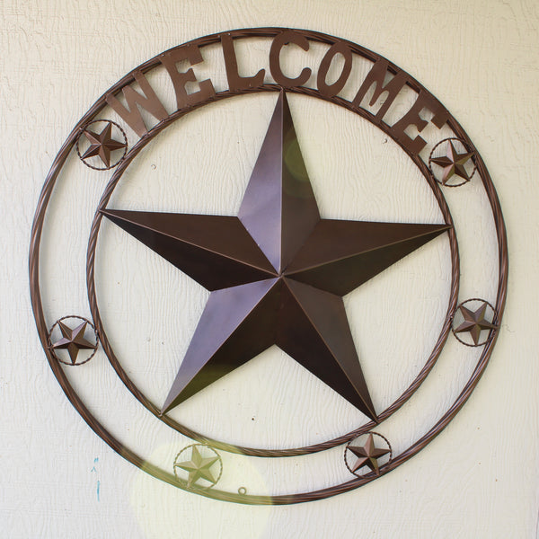 WELCOME BARN STAR METAL LONE STAR TWISTED ROPE RING WESTERN HOME DECOR HANDMADE #EH12842