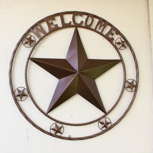 WELCOME BARN STAR METAL LONE STAR TWISTED ROPE RING WESTERN HOME DECOR HANDMADE #EH12842