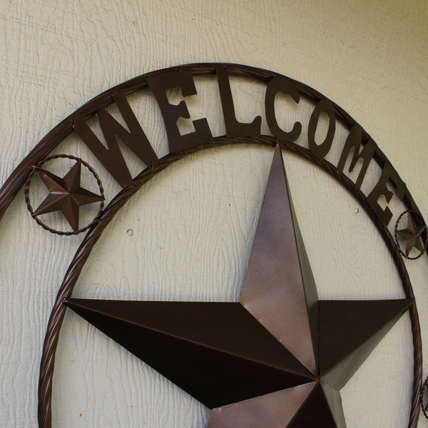 WELCOME BARN STAR METAL LONE STAR TWISTED ROPE RING WESTERN HOME DECOR HANDMADE #EH12842