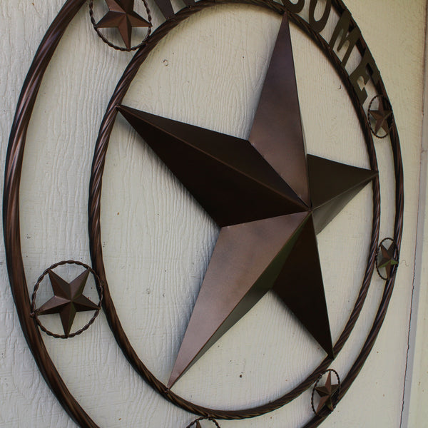 WELCOME BARN STAR METAL LONE STAR TWISTED ROPE RING WESTERN HOME DECOR HANDMADE #EH12842