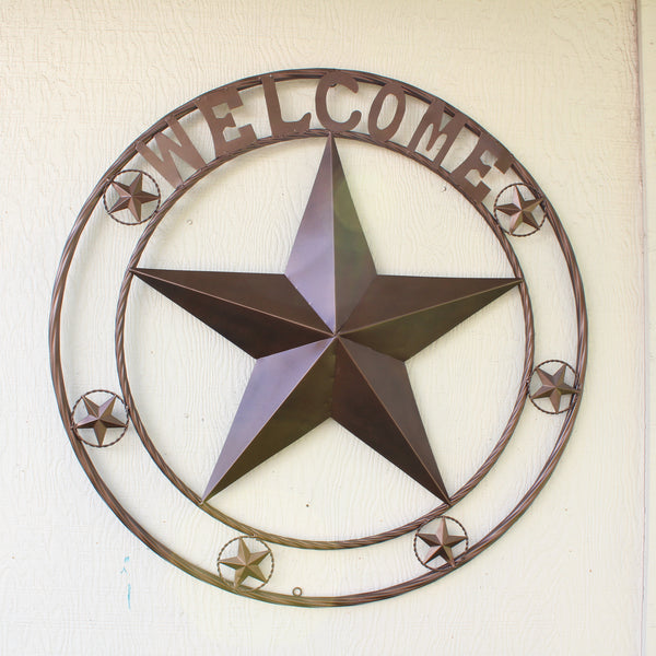 WELCOME BARN STAR METAL LONE STAR TWISTED ROPE RING WESTERN HOME DECOR HANDMADE #EH12842
