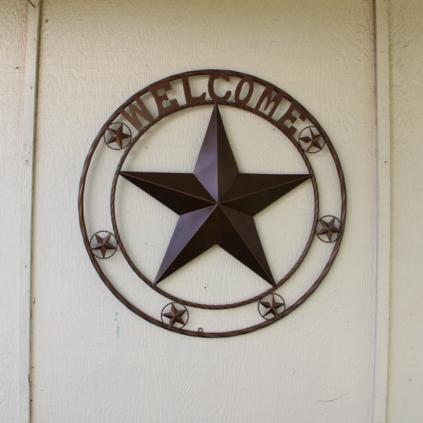 WELCOME BARN STAR METAL LONE STAR TWISTED ROPE RING WESTERN HOME DECOR HANDMADE #EH12842