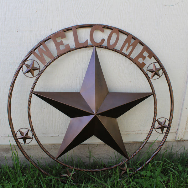 WELCOME BARN STAR METAL LONE STAR TWISTED ROPE RING WESTERN HOME DECOR HANDMADE #EH12842