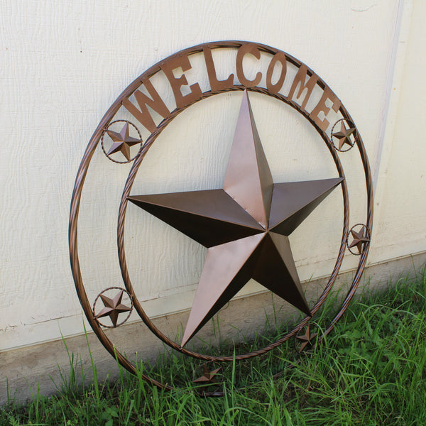 WELCOME BARN STAR METAL LONE STAR TWISTED ROPE RING WESTERN HOME DECOR HANDMADE #EH12842