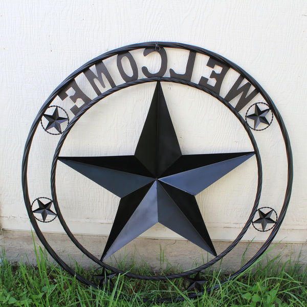WELCOME BARN STAR METAL LONE STAR TWISTED ROPE RING WESTERN HOME DECOR HANDMADE #EH12842