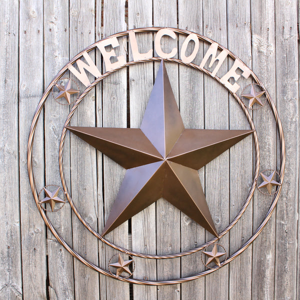 WELCOME BARN STAR METAL LONE STAR TWISTED ROPE RING WESTERN HOME DECOR HANDMADE #EH12842