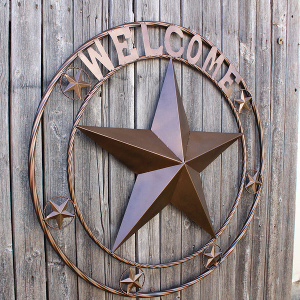 WELCOME BARN STAR METAL LONE STAR TWISTED ROPE RING WESTERN HOME DECOR HANDMADE #EH12842