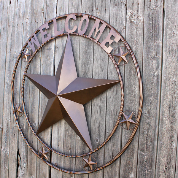 WELCOME BARN STAR METAL LONE STAR TWISTED ROPE RING WESTERN HOME DECOR HANDMADE #EH12842