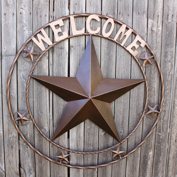 WELCOME BARN STAR METAL LONE STAR TWISTED ROPE RING WESTERN HOME DECOR HANDMADE #EH12842