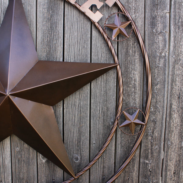 WELCOME BARN STAR METAL LONE STAR TWISTED ROPE RING WESTERN HOME DECOR HANDMADE #EH12842