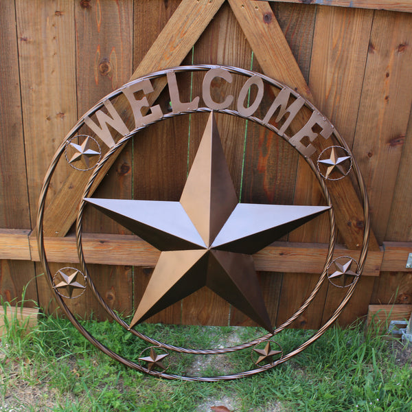 WELCOME BARN STAR METAL LONE STAR TWISTED ROPE RING WESTERN HOME DECOR HANDMADE #EH12842