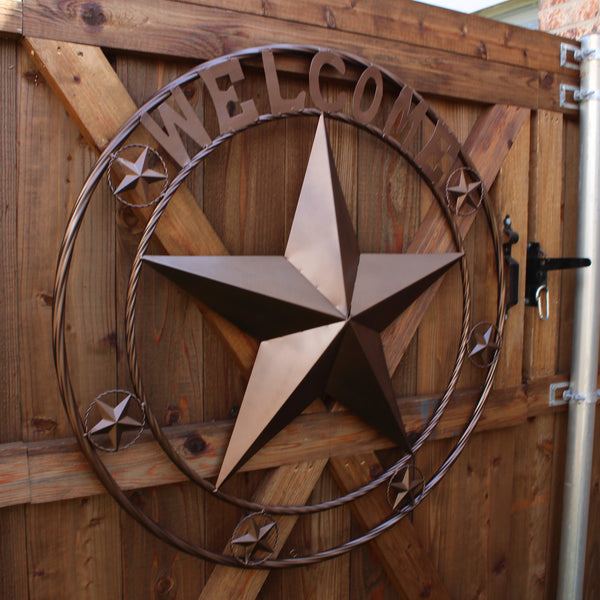 WELCOME BARN STAR METAL LONE STAR TWISTED ROPE RING WESTERN HOME DECOR HANDMADE #EH12842