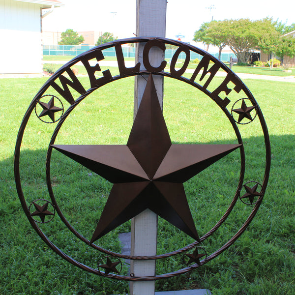 WELCOME BARN STAR METAL LONE STAR TWISTED ROPE RING WESTERN HOME DECOR HANDMADE #EH12842