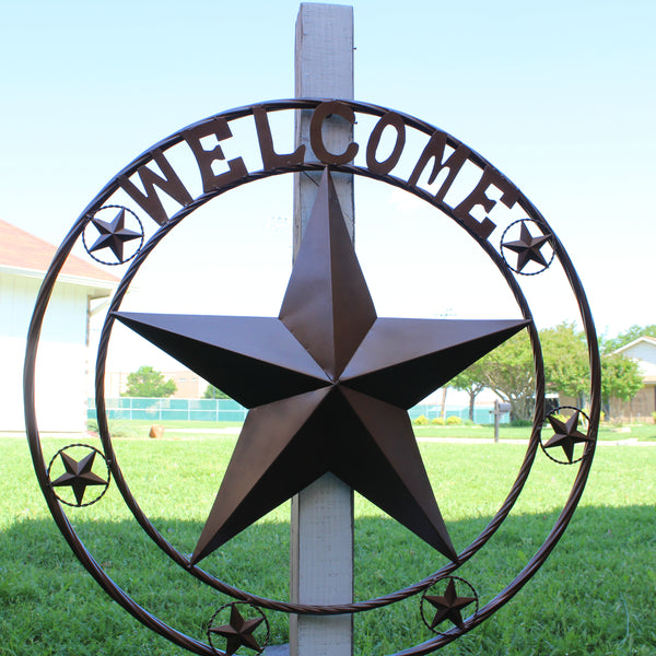 WELCOME BARN STAR METAL LONE STAR TWISTED ROPE RING WESTERN HOME DECOR HANDMADE #EH12842