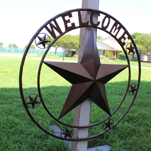 WELCOME BARN STAR METAL LONE STAR TWISTED ROPE RING WESTERN HOME DECOR HANDMADE #EH12842