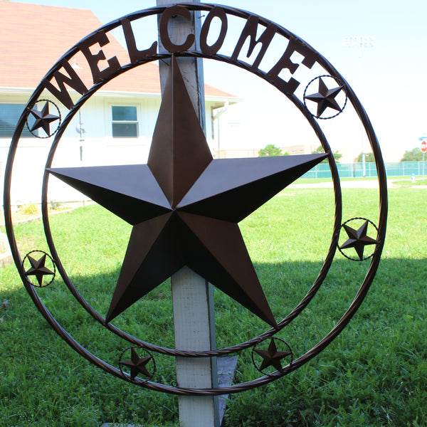 WELCOME BARN STAR METAL LONE STAR TWISTED ROPE RING WESTERN HOME DECOR HANDMADE #EH12842