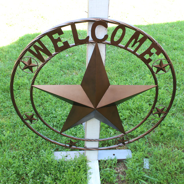 WELCOME BARN STAR METAL LONE STAR TWISTED ROPE RING WESTERN HOME DECOR HANDMADE #EH12842
