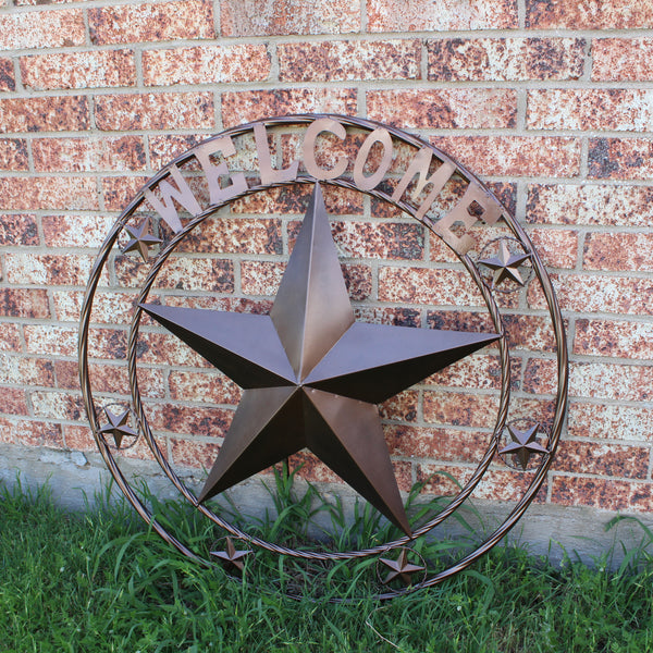 WELCOME BARN STAR METAL LONE STAR TWISTED ROPE RING WESTERN HOME DECOR HANDMADE #EH12842