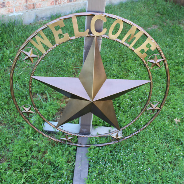 WELCOME BARN STAR METAL LONE STAR TWISTED ROPE RING WESTERN HOME DECOR HANDMADE #EH12842