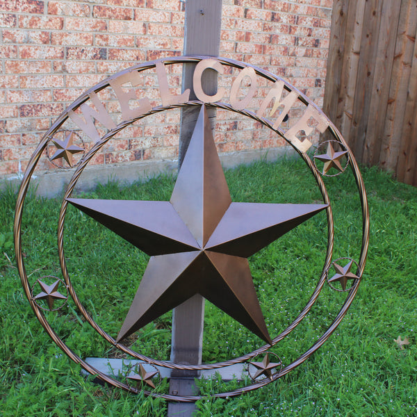 WELCOME BARN STAR METAL LONE STAR TWISTED ROPE RING WESTERN HOME DECOR HANDMADE #EH12842
