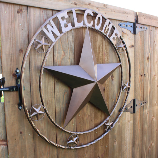 WELCOME BARN STAR METAL LONE STAR TWISTED ROPE RING WESTERN HOME DECOR HANDMADE #EH12842