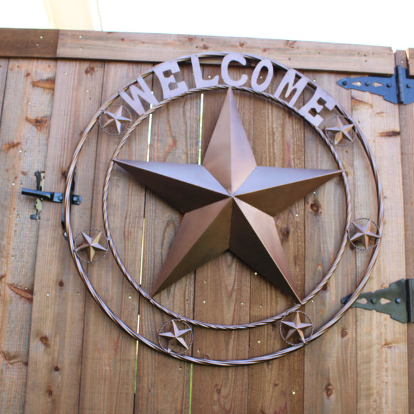 WELCOME BARN STAR METAL LONE STAR TWISTED ROPE RING WESTERN HOME DECOR HANDMADE #EH12842