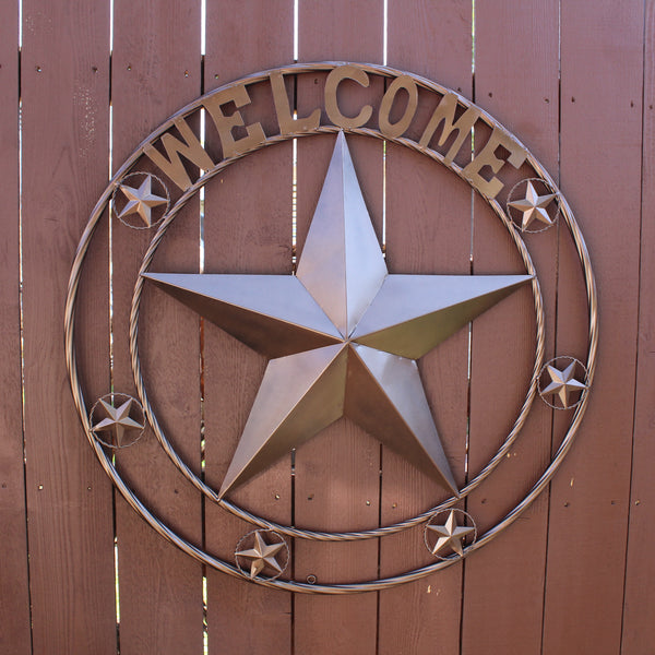 WELCOME BARN STAR METAL LONE STAR TWISTED ROPE RING WESTERN HOME DECOR HANDMADE #EH12842