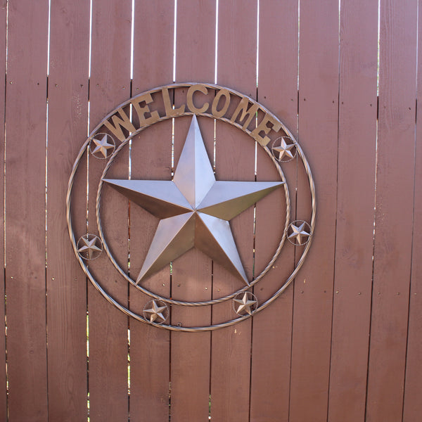WELCOME BARN STAR METAL LONE STAR TWISTED ROPE RING WESTERN HOME DECOR HANDMADE #EH12842
