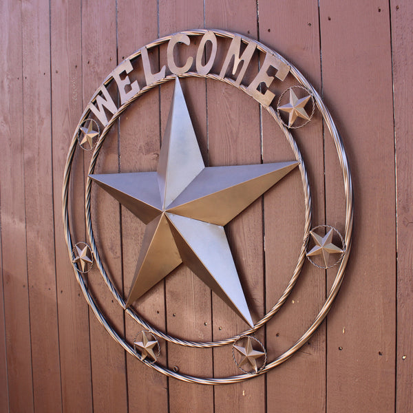 WELCOME BARN STAR METAL LONE STAR TWISTED ROPE RING WESTERN HOME DECOR HANDMADE #EH12842