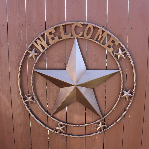 WELCOME BARN STAR METAL LONE STAR TWISTED ROPE RING WESTERN HOME DECOR HANDMADE #EH12842