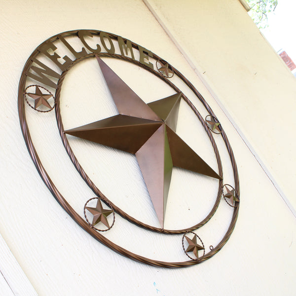 WELCOME BARN STAR METAL LONE STAR TWISTED ROPE RING WESTERN HOME DECOR HANDMADE #EH12842